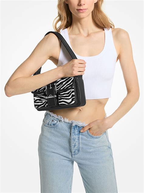 Colby Medium Zebra Print Calf Hair Shoulder Bag .